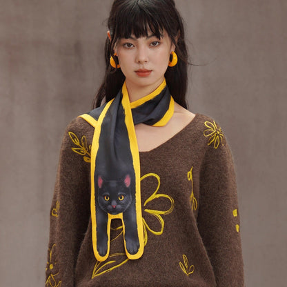 黒猫の挿絵マフラー