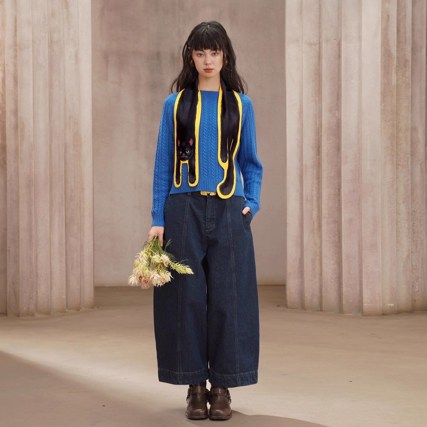 黒猫の挿絵マフラー