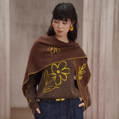 植物の刺繍ニットセーター