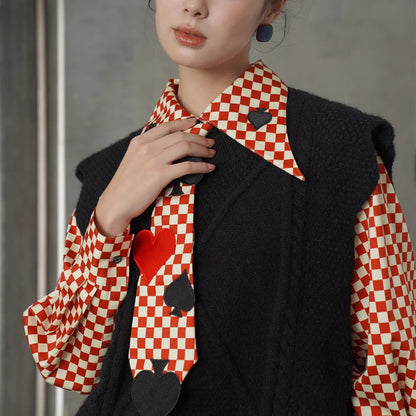 トランプのマークの刺繍ブラウス - Checked