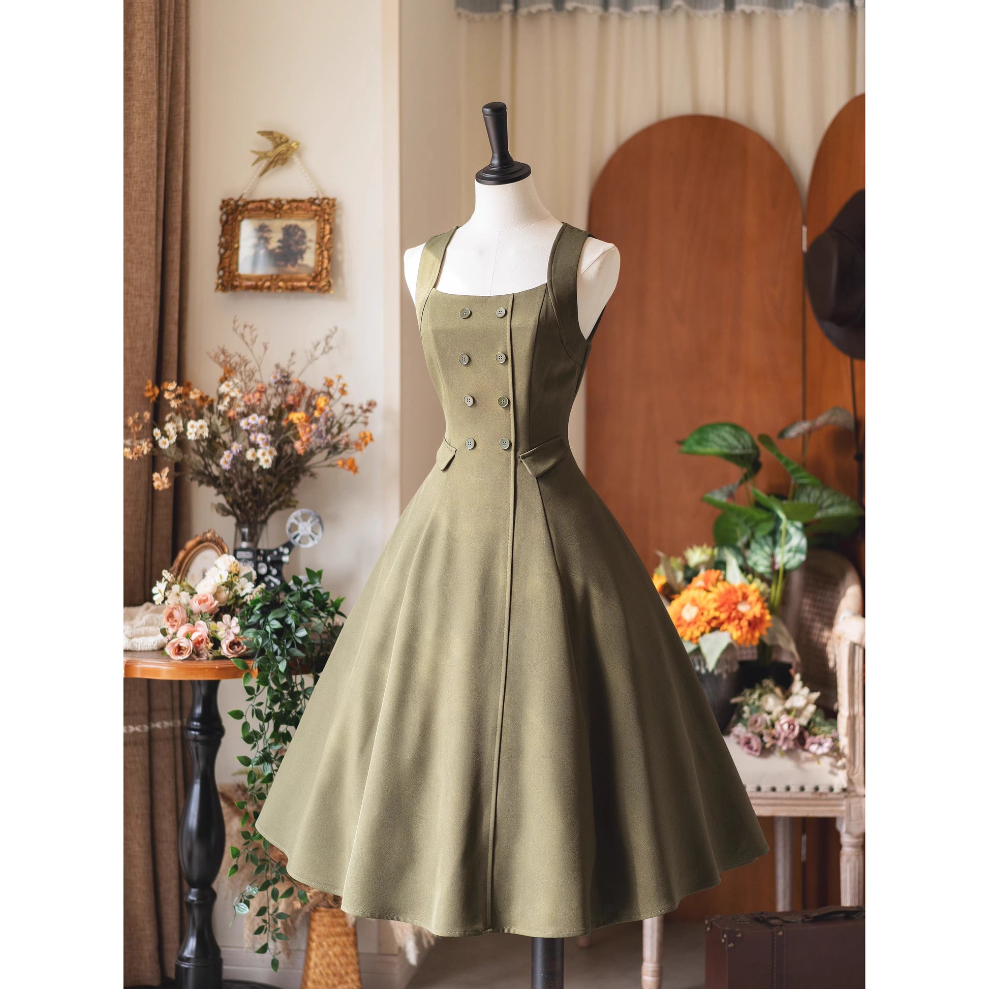 英国のお嬢様のブリティッシュジャンパースカート - Moss Green