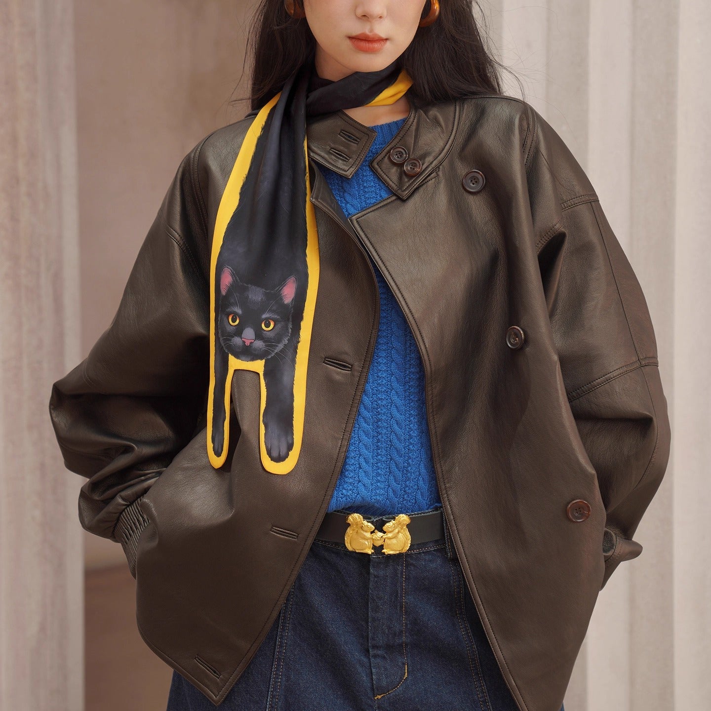 Golden squirrel clasp leather belt – remulia