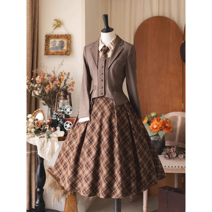 英国のお嬢様のクラシカルショートジャケット - Brown