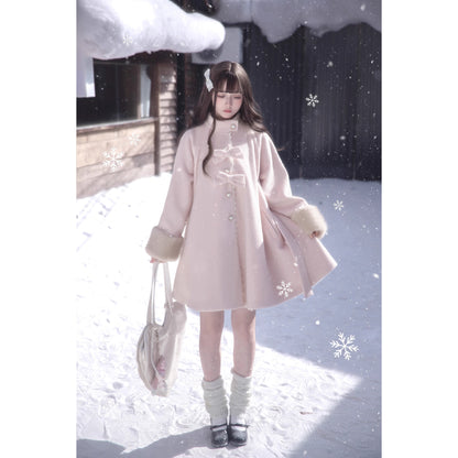 桜色のお嬢様のリボンファーウールコート