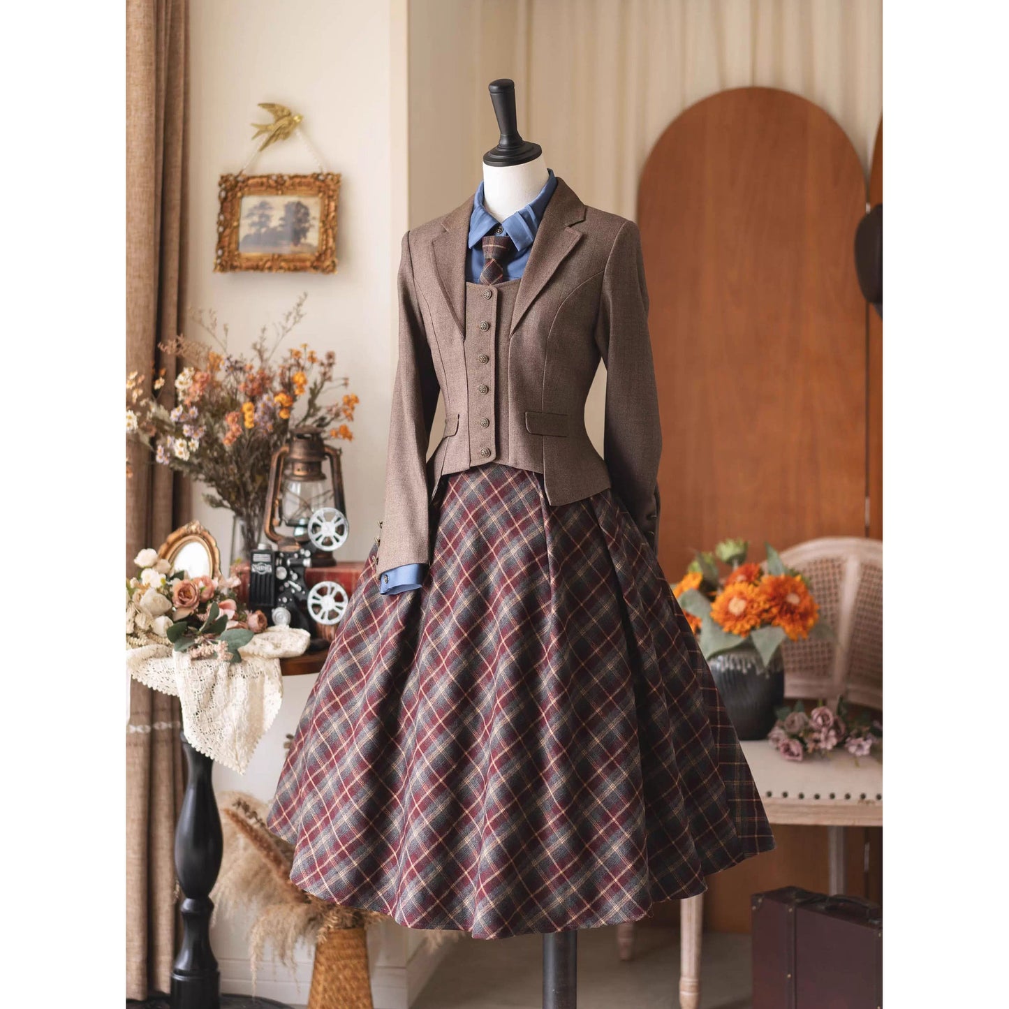 英国のお嬢様のクラシカルショートジャケット - Brown