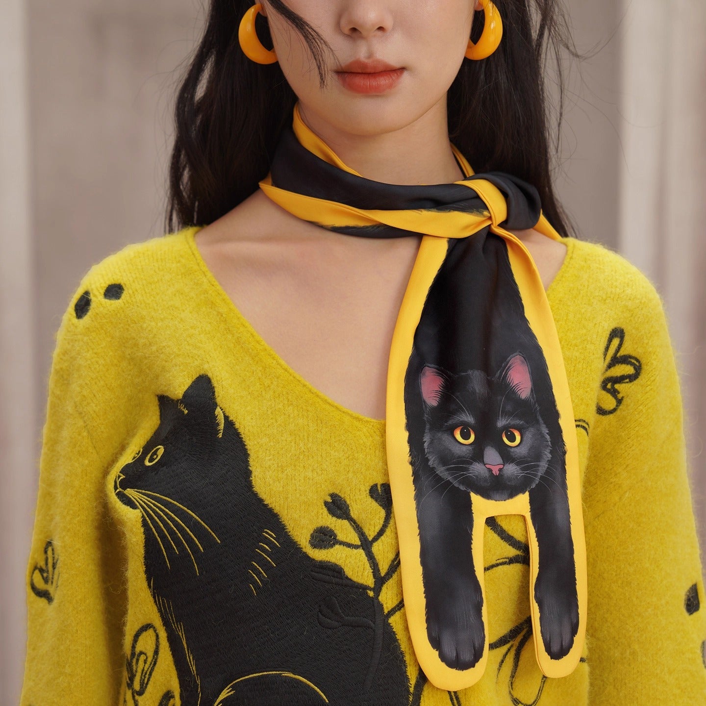 黒猫の挿絵マフラー