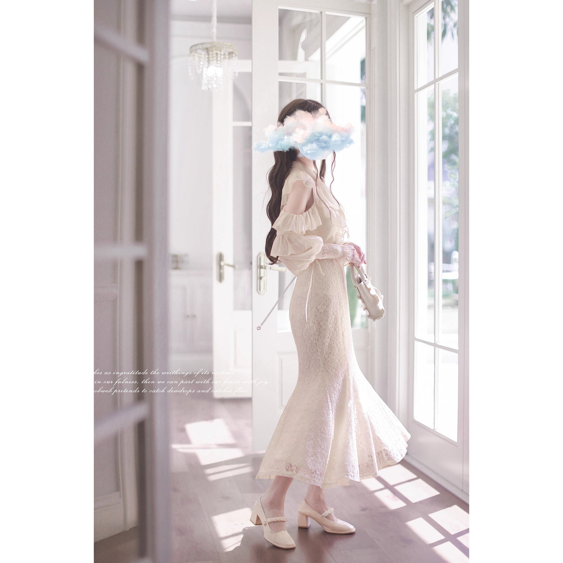 月光の令嬢のリボンブラウスとマーメイドスカート