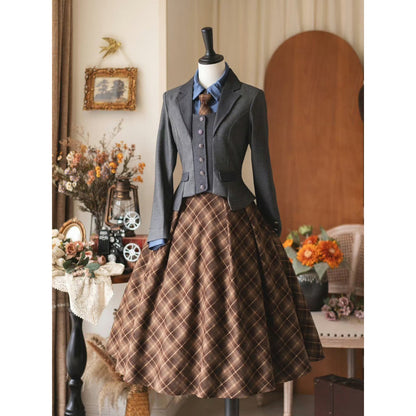 英国のお嬢様のクラシカルショートジャケット - Dark Gray