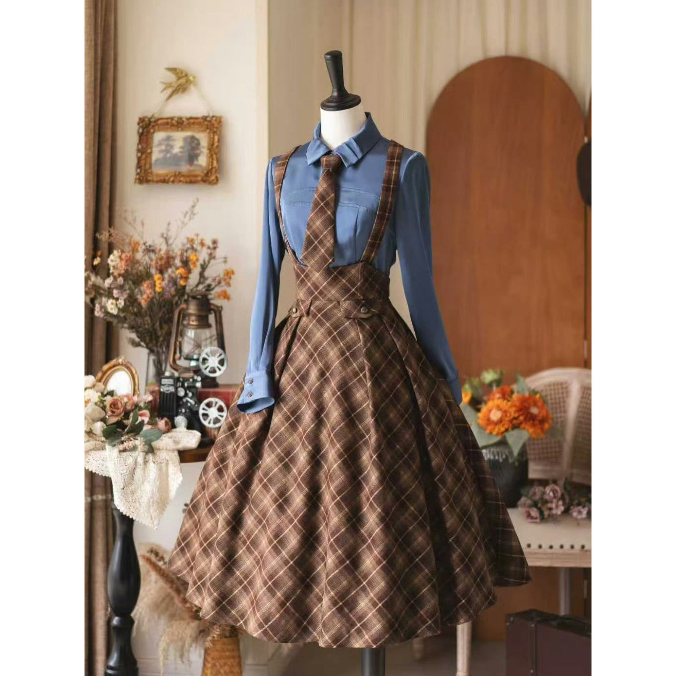 英国のお嬢様のクラシカルジャンパースカート - Brown Checked