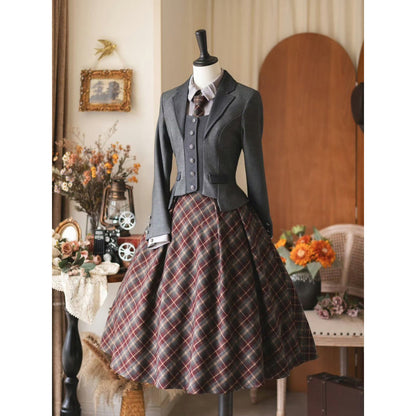 英国のお嬢様のクラシカルショートジャケット - Dark Gray