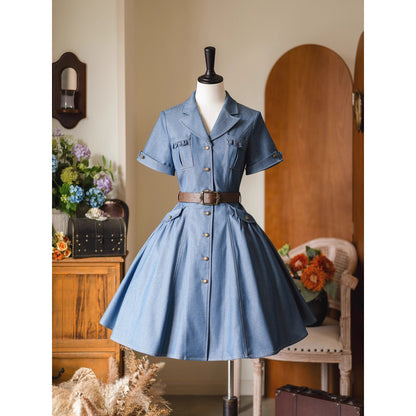 英国のお嬢様のデニムワンピース - Short Sleeves