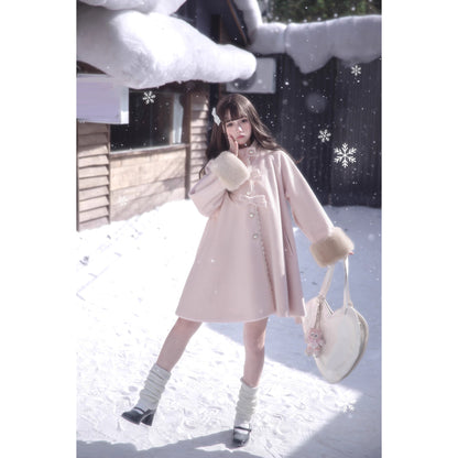 桜色のお嬢様のリボンファーウールコート