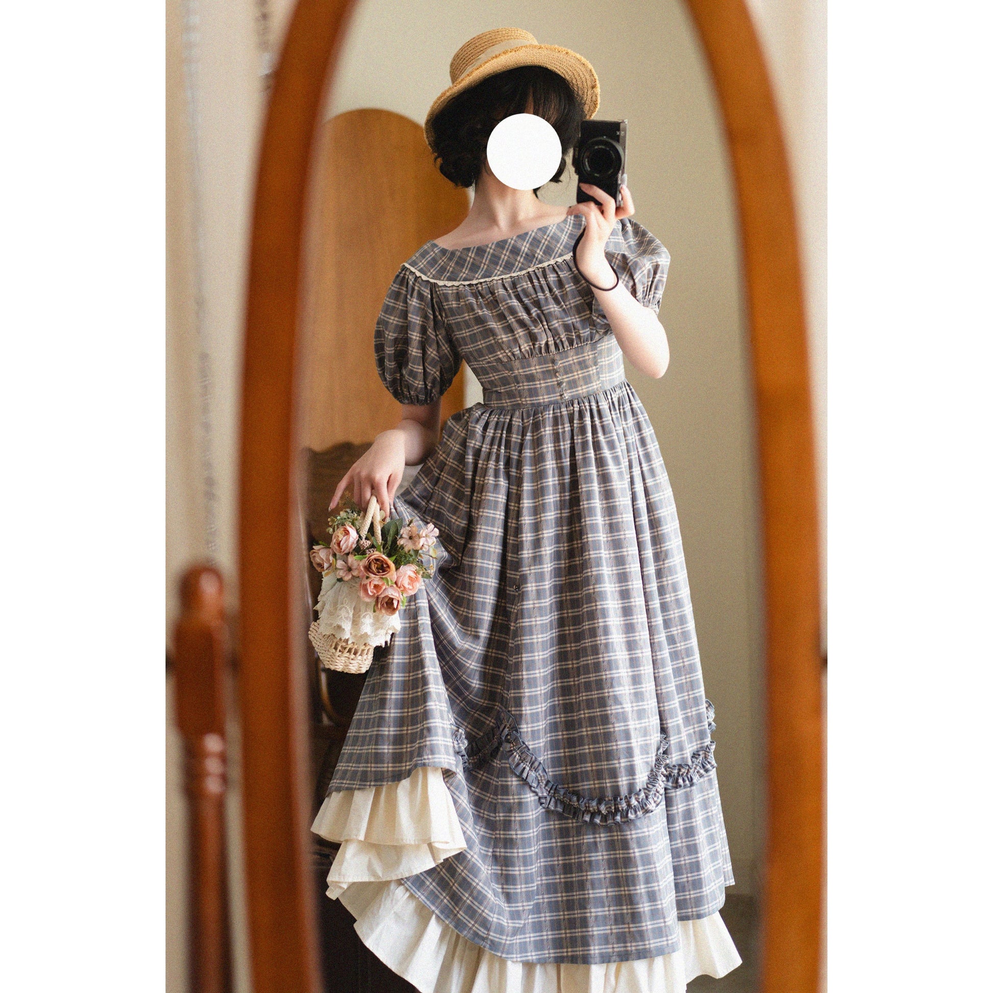 英国のお嬢様の格子柄レトロワンピース - Gray Navy