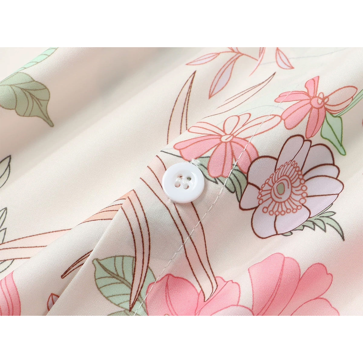 花と植物の挿絵シャツ - Pink / Mint Green
