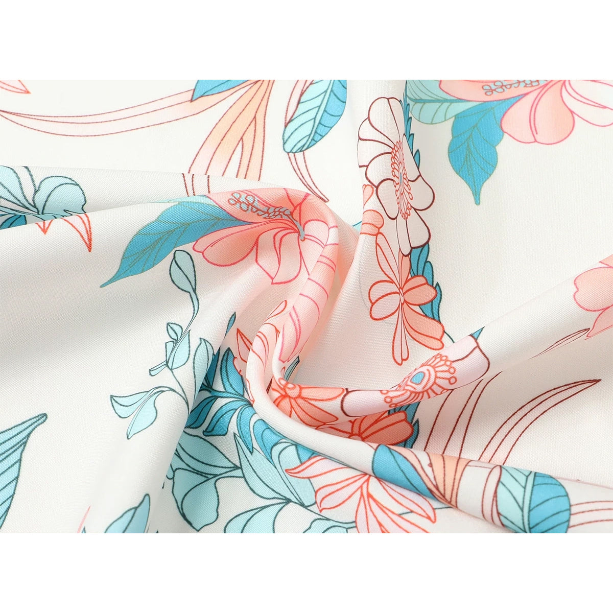 花と植物の挿絵シャツ - Light Blue / Flamingo Pink
