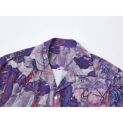 本紫の花の抽象画アートシャツ