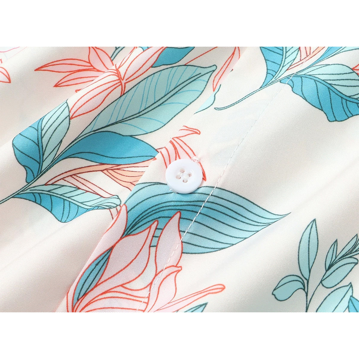 花と植物の挿絵シャツ - Light Blue / Flamingo Pink