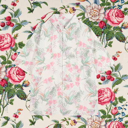 花と植物の挿絵シャツ - Pink / Mint Green