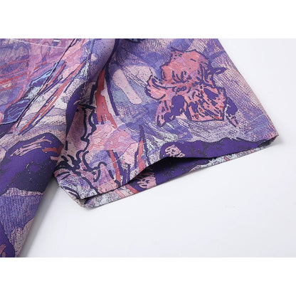 本紫の花の抽象画アートシャツ