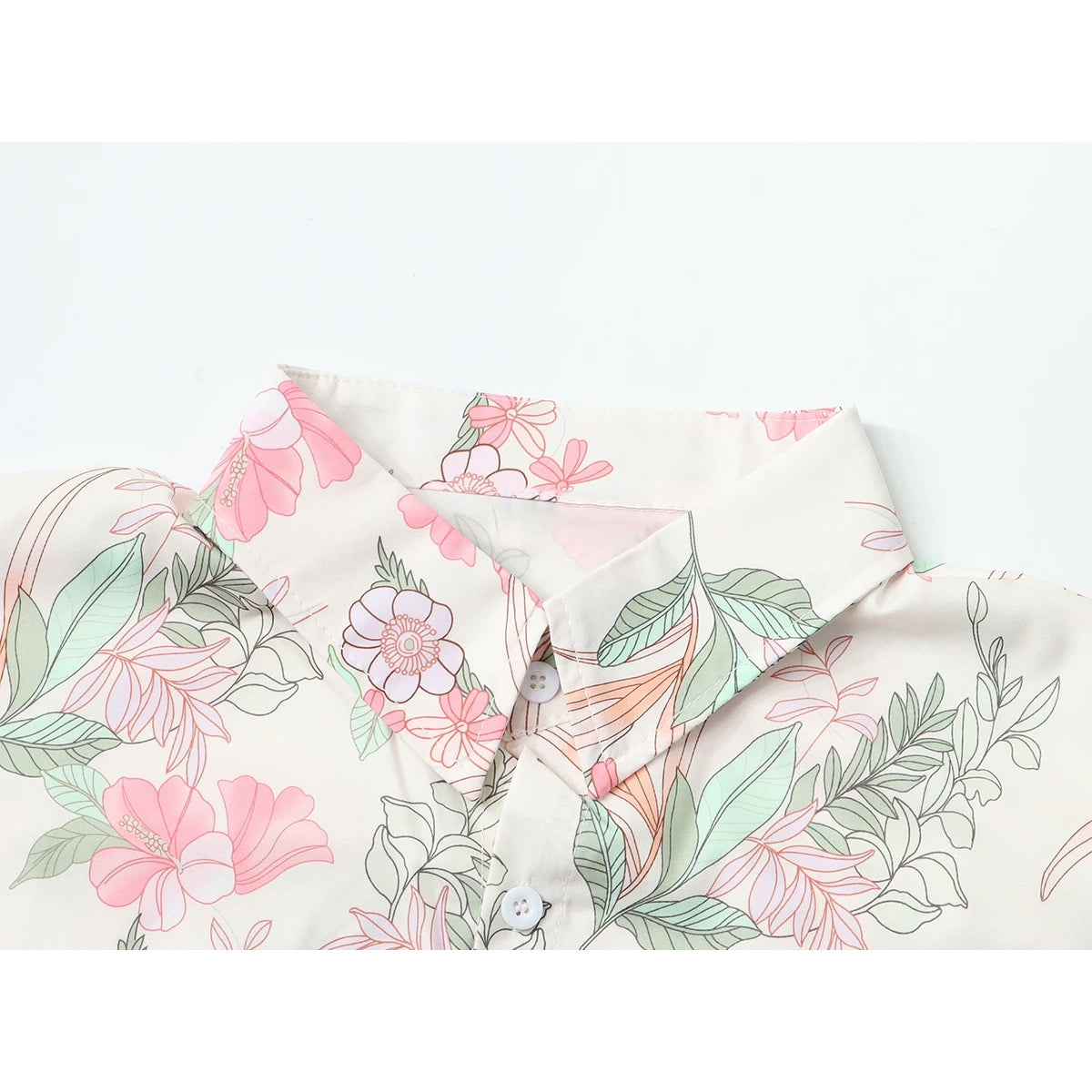 花と植物の挿絵シャツ - Pink / Mint Green