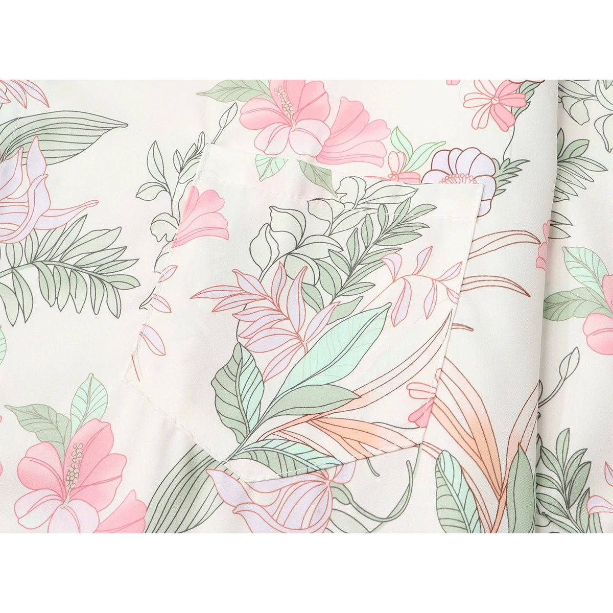 花と植物の挿絵シャツ - Pink / Mint Green
