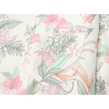 花と植物の挿絵シャツ - Pink / Mint Green