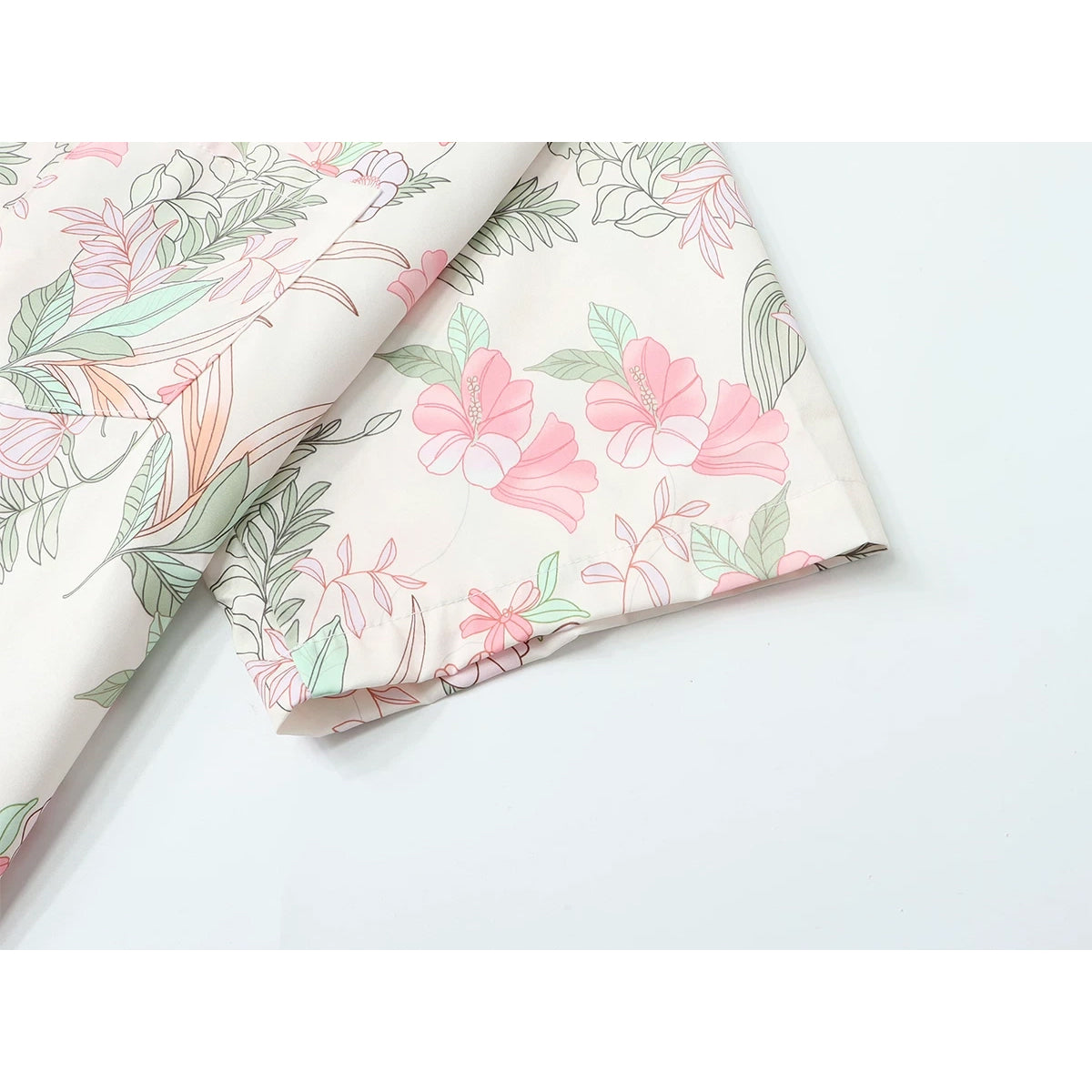 花と植物の挿絵シャツ - Pink / Mint Green