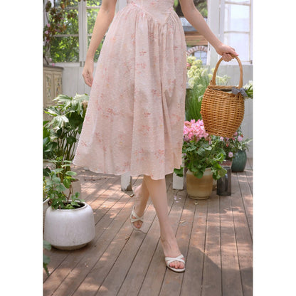 桜色の花絵画ヘップバーンワンピース