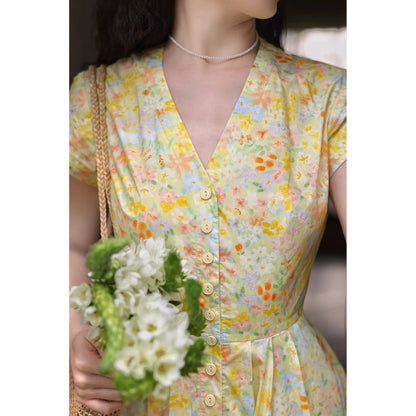 藤黄の花群集クラシックワンピース