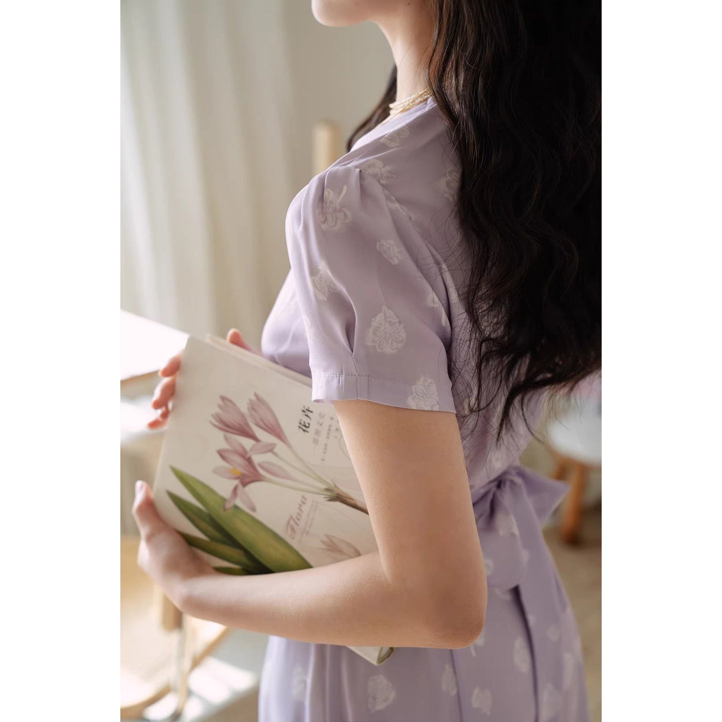 白藤の花模様レトロワンピース