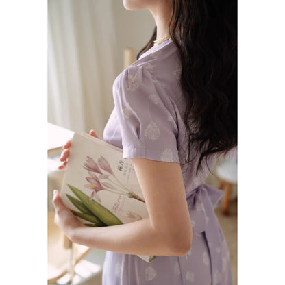 白藤の花模様レトロワンピース