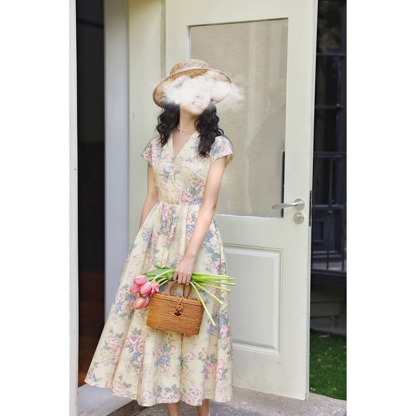 水彩の花絵画クラシックワンピース