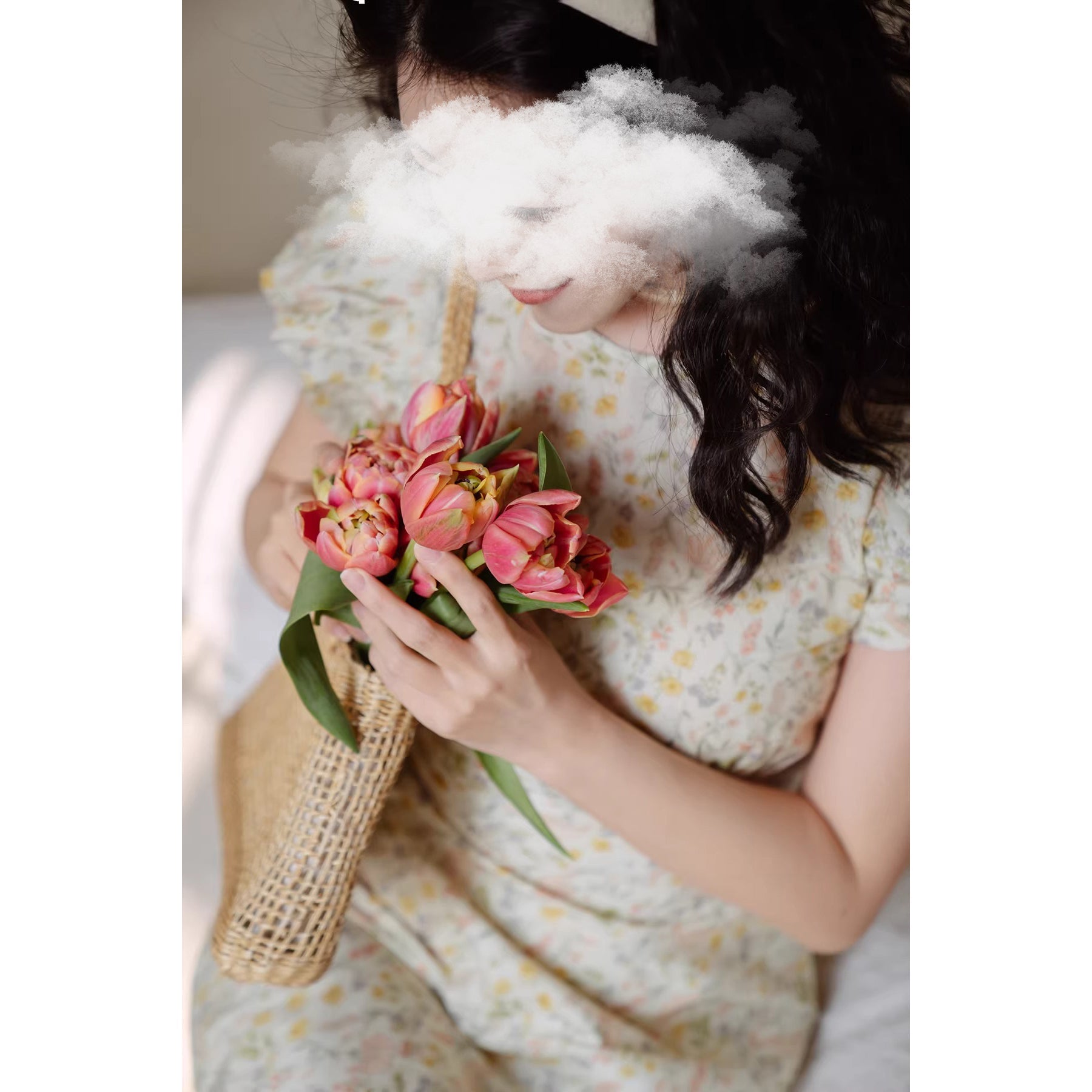 水彩の花群集レトロワンピース