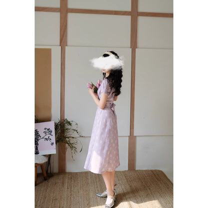 白藤の花模様レトロワンピース