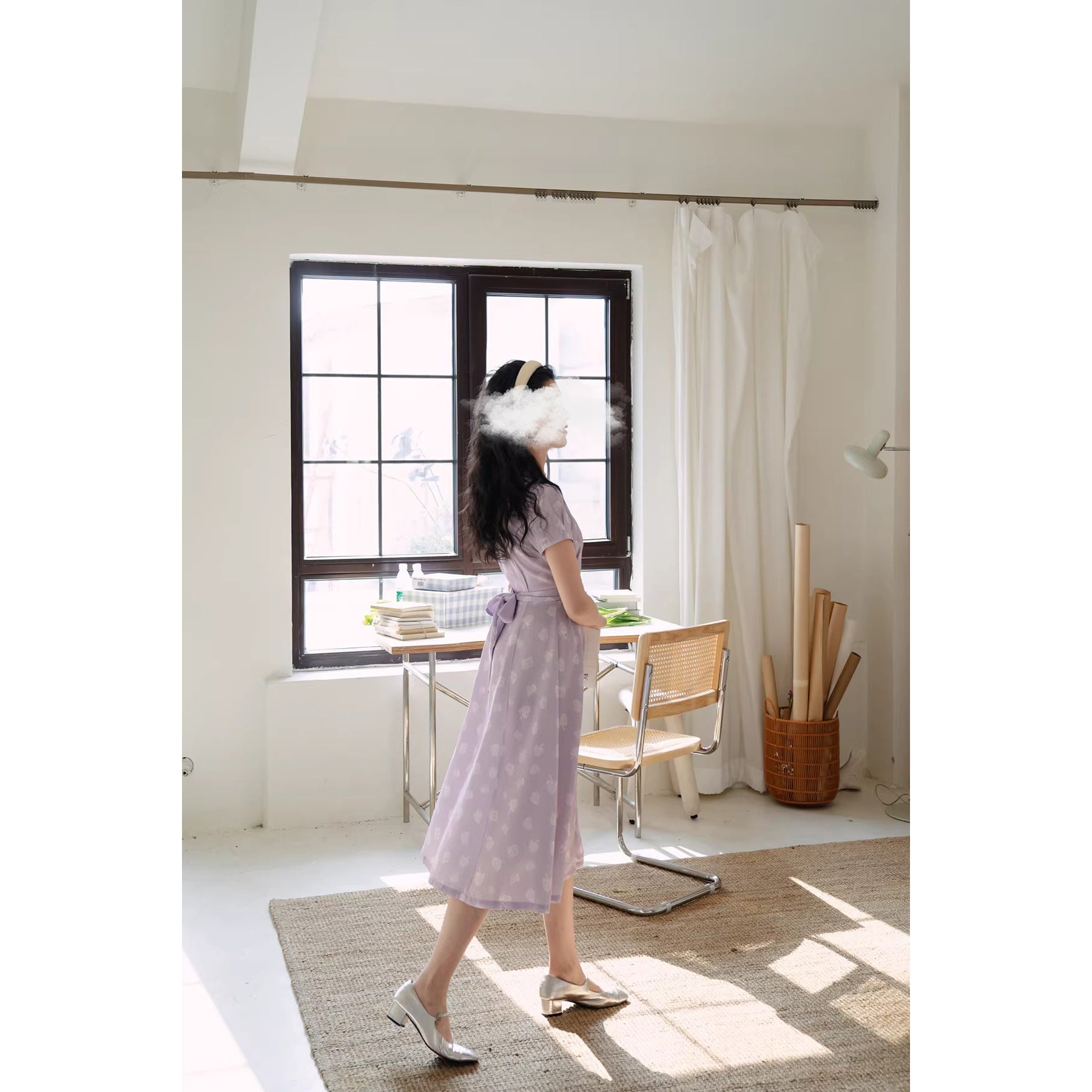 白藤の花模様レトロワンピース