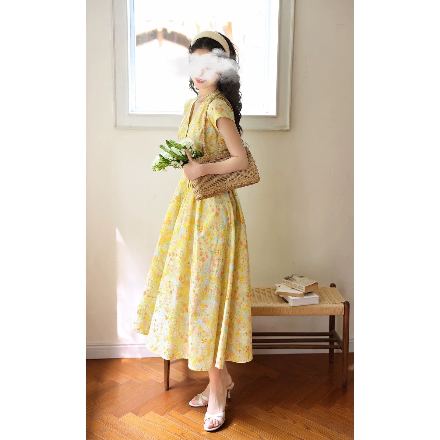藤黄の花群集クラシックワンピース