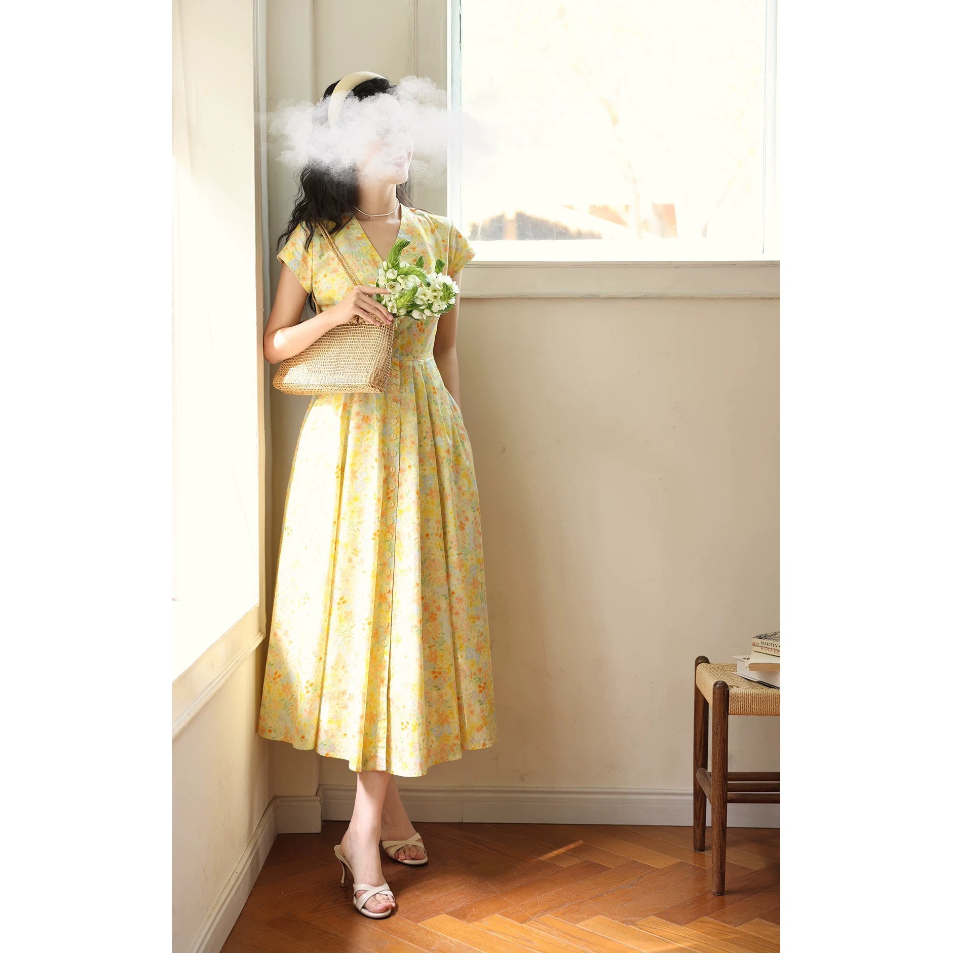 藤黄の花群集クラシックワンピース