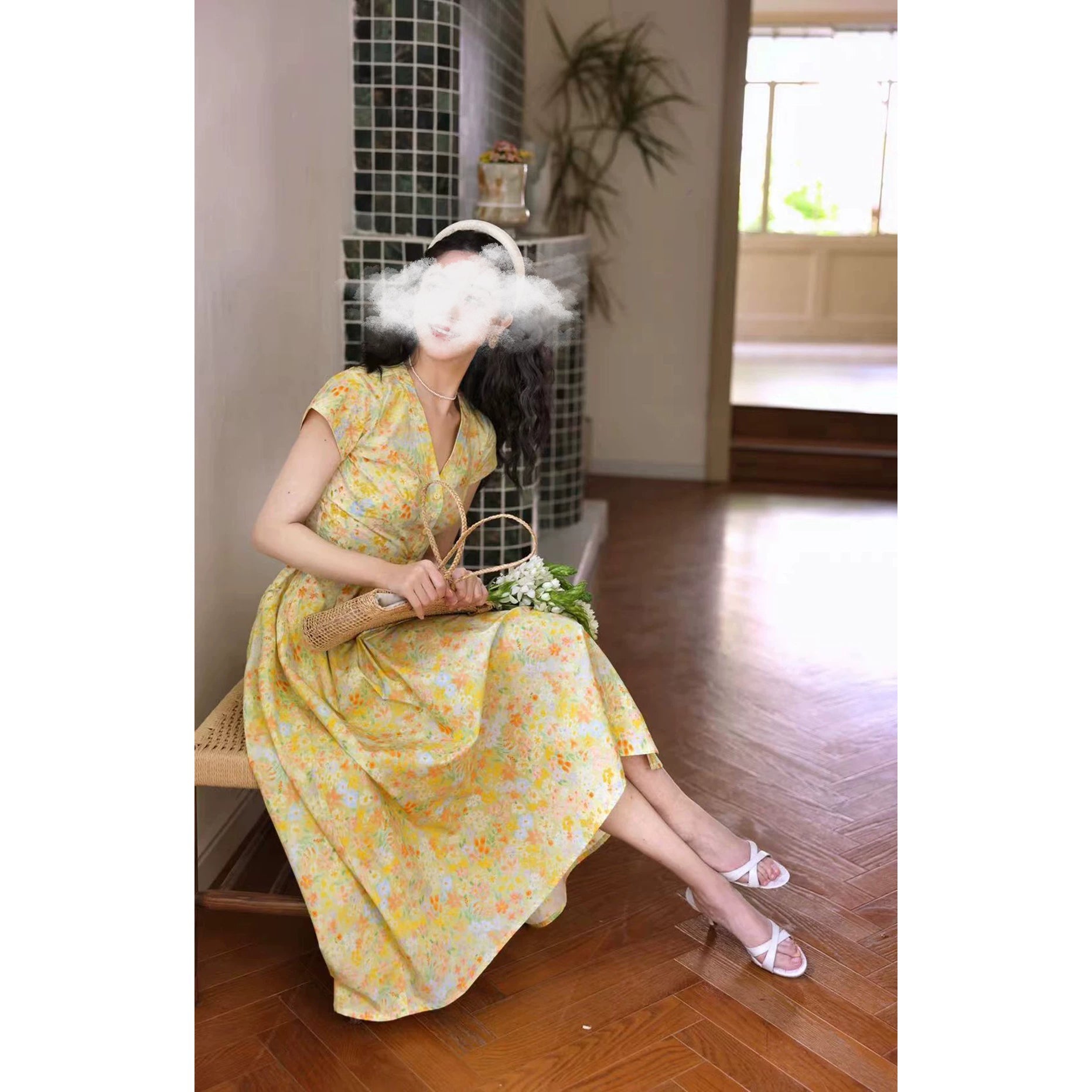 藤黄の花群集クラシックワンピース