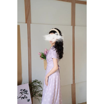 白藤の花模様レトロワンピース