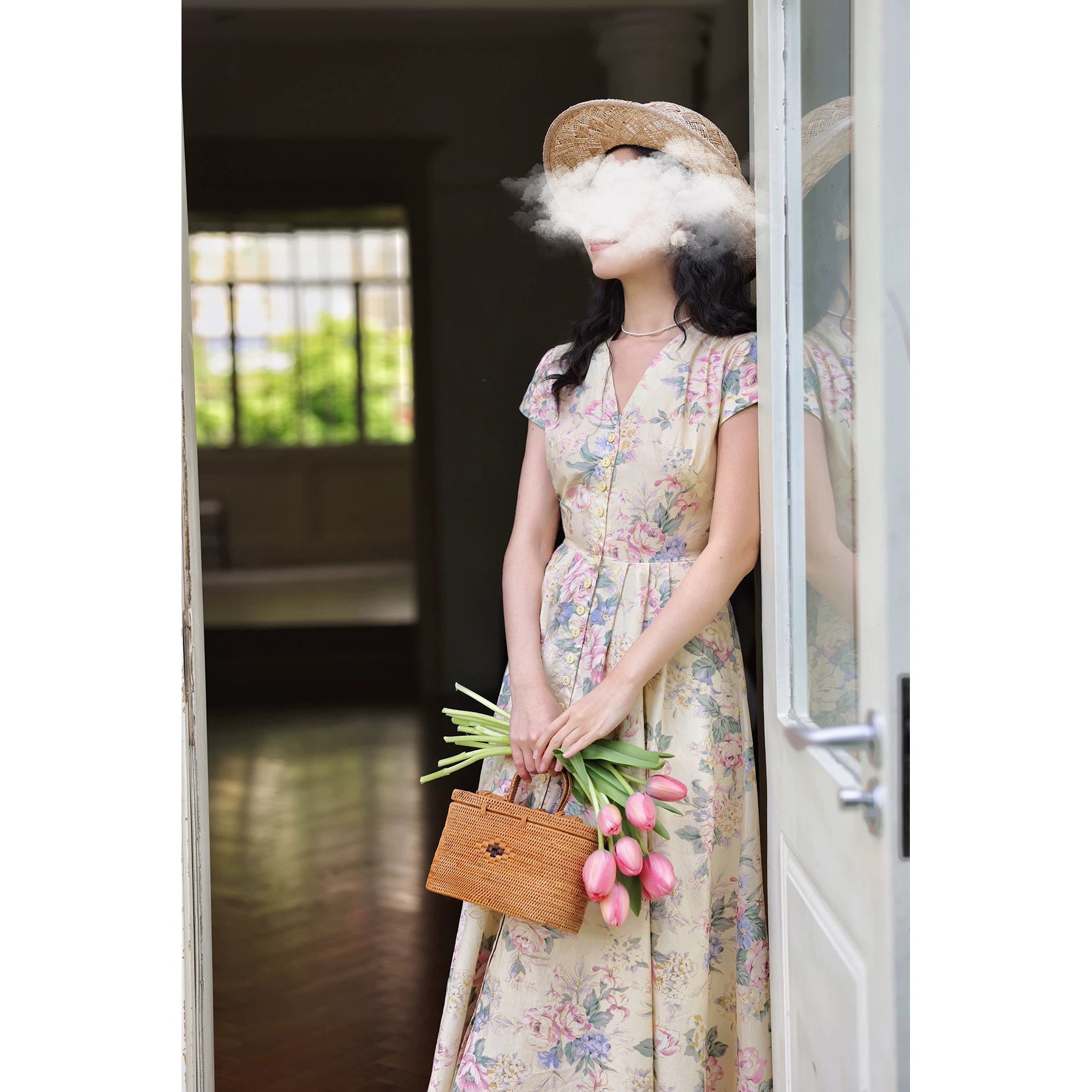 水彩の花絵画クラシックワンピース