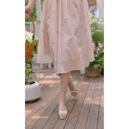 桜色の花絵画ヘップバーンワンピース