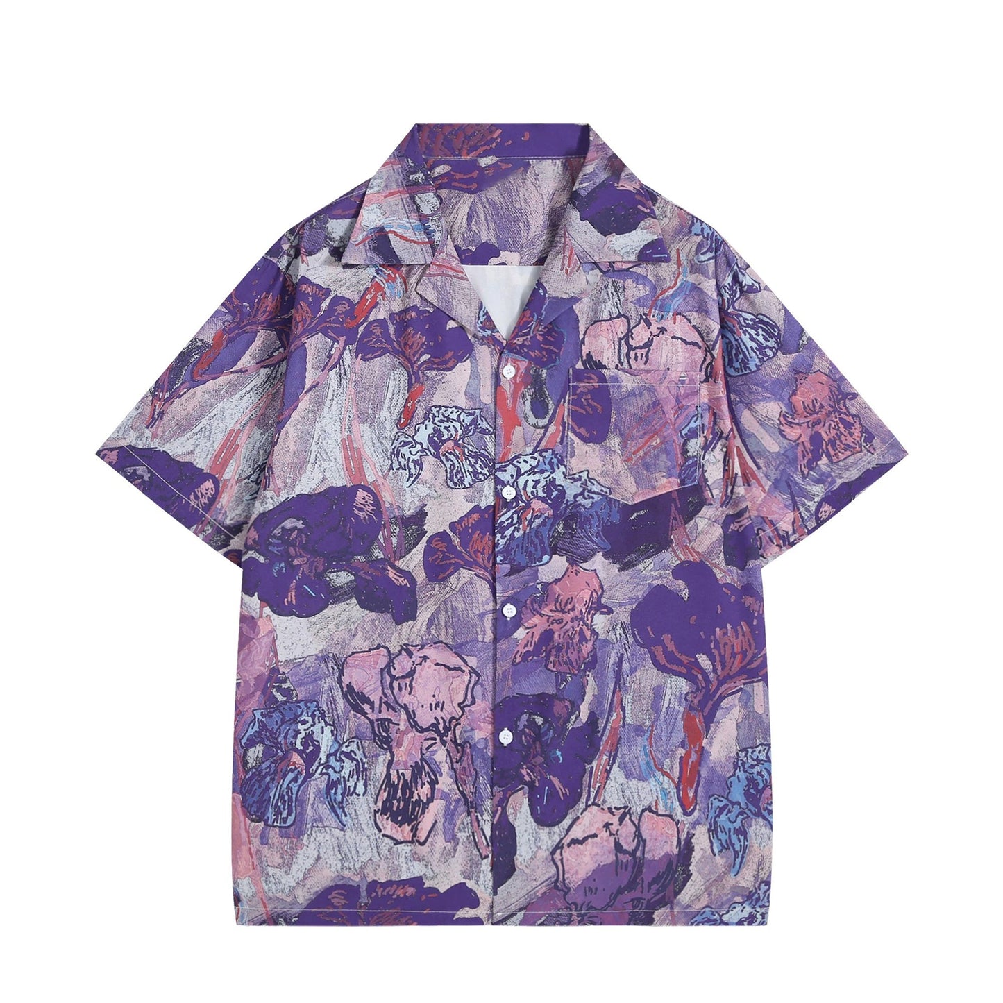 本紫の花の抽象画アートシャツ