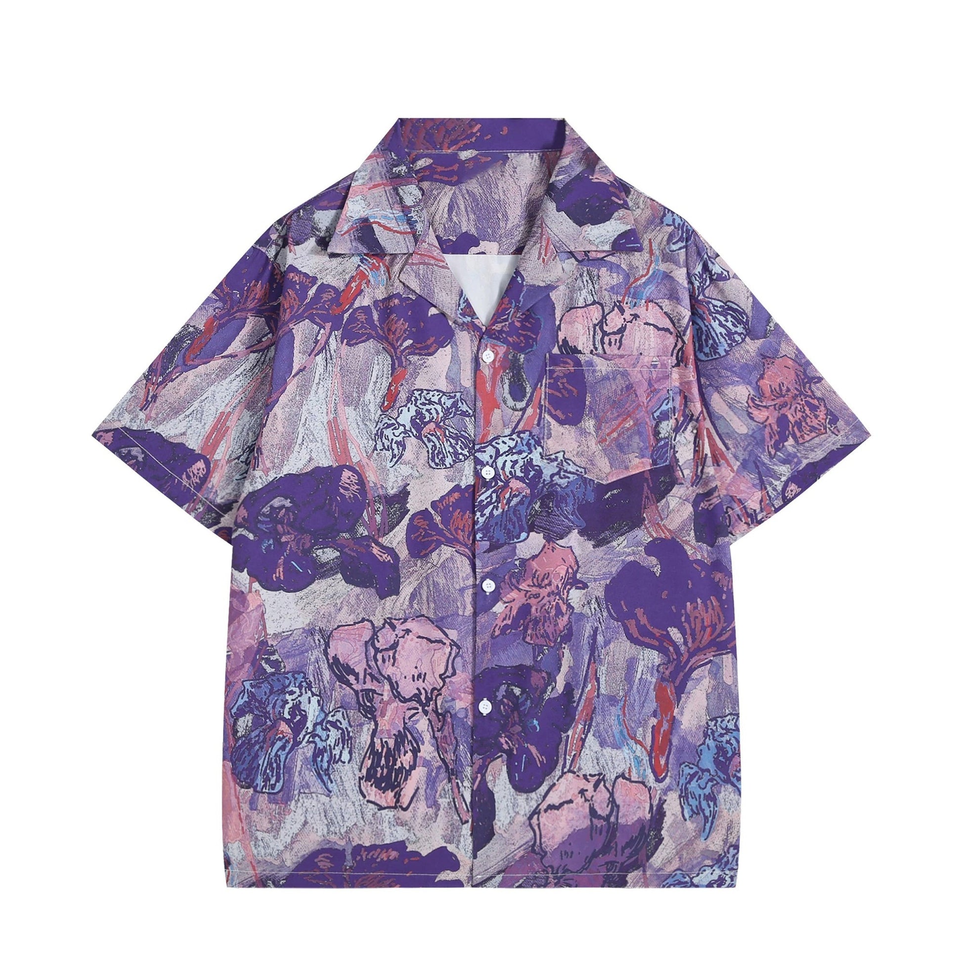 本紫の花の抽象画アートシャツ