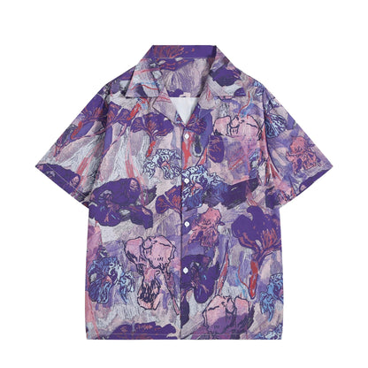 本紫の花の抽象画アートシャツ