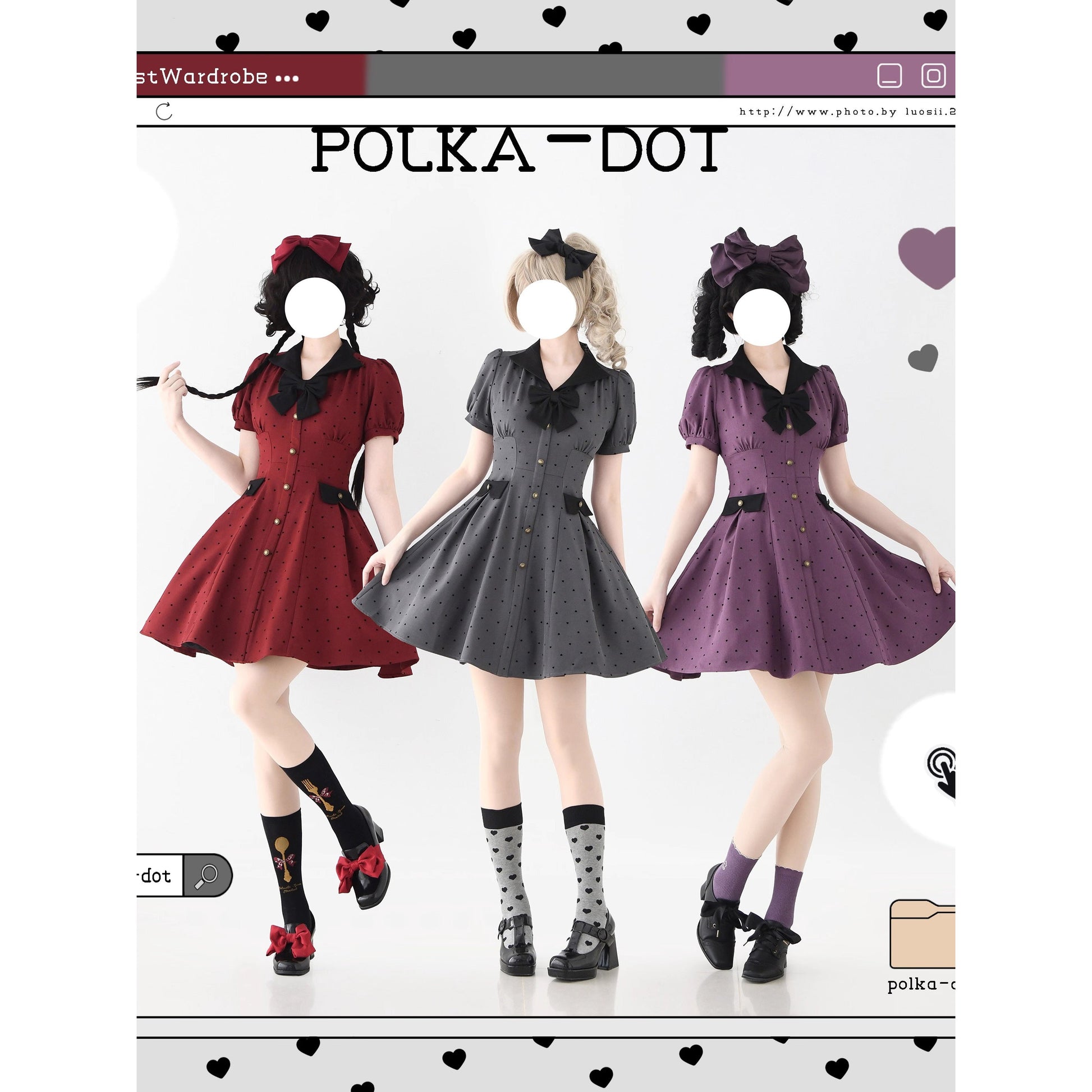 映画女優の水玉柄クラシカルワンピース - Deep Purple