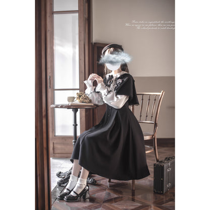 英国令嬢のクラシカルドッキングワンピースとケープ - Black