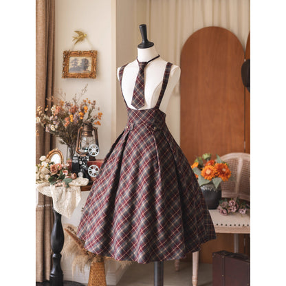 英国のお嬢様のクラシカルジャンパースカート - Burgundy Checked