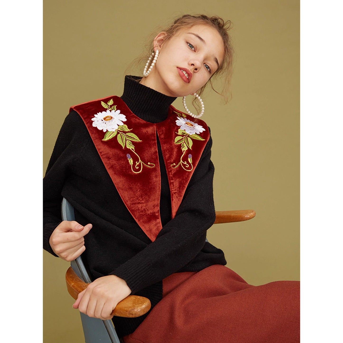 花絵の刺繍付け襟