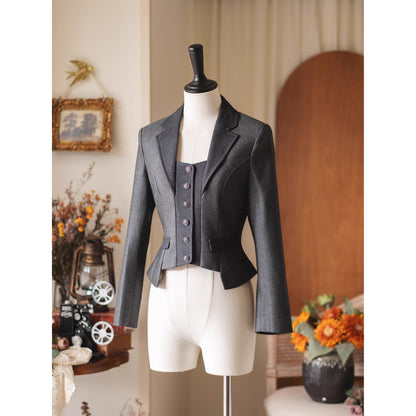 英国のお嬢様のクラシカルショートジャケット - Dark Gray