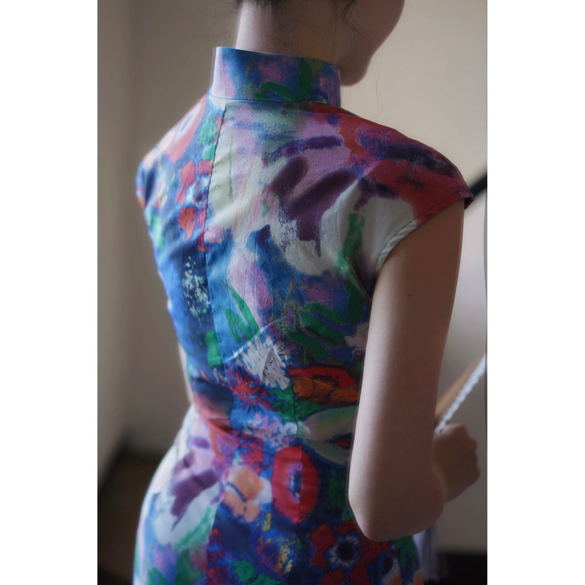 朝顔の油彩画チャイナワンピース